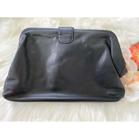 Vtg Jennifer Moore Blk Leather Reptile Clutch Bag - Picture 7 of 12